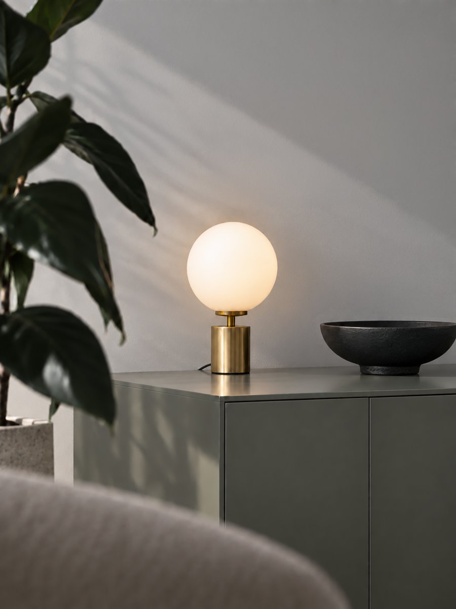 Ballon 24cm Laiton lampe de table De Herstal - Ce dernier diffuse une lumière douce et agréable, créant une ambiance chaleureuse et accueillante.