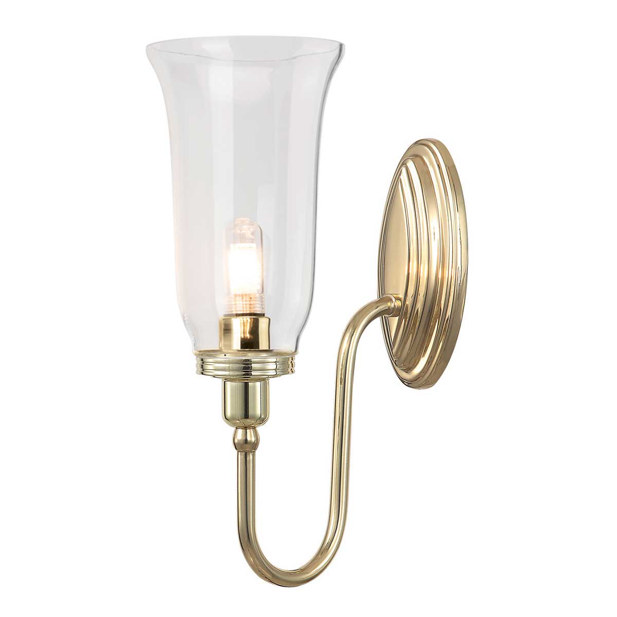 Blake 34cm Laiton poli lampe de salle de bain De Elstead Lighting - La lampe est disponible dans plusieurs styles et finitions de verre et est proposée avec des surfaces en chrome poli, en nickel poli et en laiton poli.