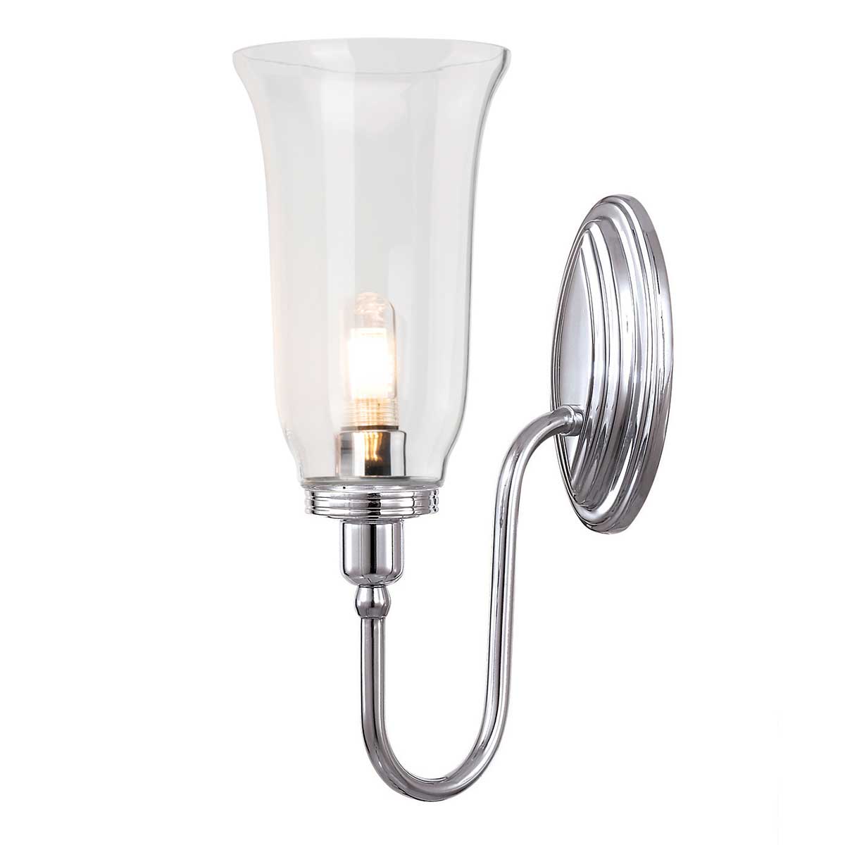 Blake 34cm Chrome poli lampe de salle de bain De Elstead Lighting - La lampe est disponible dans plusieurs styles et finitions de verre et est proposée avec des surfaces en chrome poli, en nickel poli et en laiton poli.