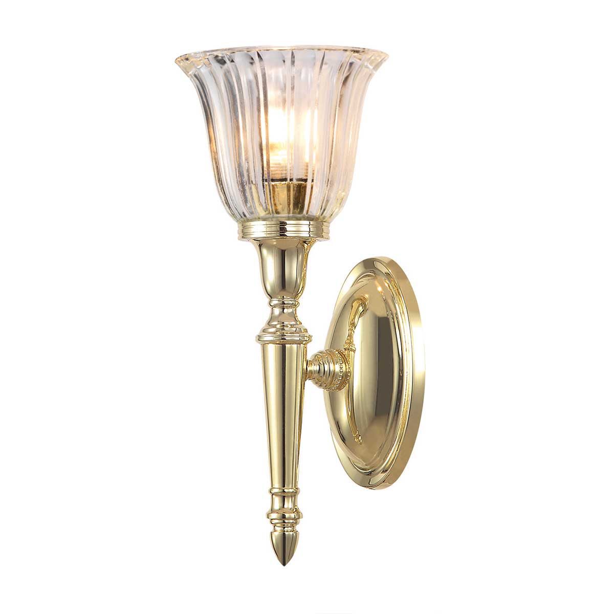 Dryden 33cm Laiton poli lampe de salle de bain De Elstead Lighting - La lampe est disponible en plusieurs finitions, telles que le chrome poli, le nickel poli et le laiton poli, offrant une flexibilité en termes de style et de décoration.