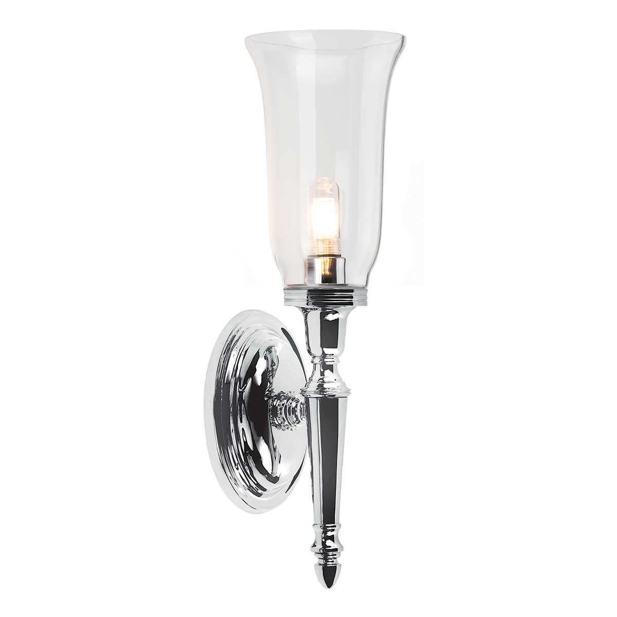 Dryden 40cm Chrome poli lampe de salle de bain De Elstead Lighting - La lampe est disponible en plusieurs finitions, telles que le chrome poli, le nickel poli et le laiton poli, offrant une flexibilité en termes de style et de décoration.
