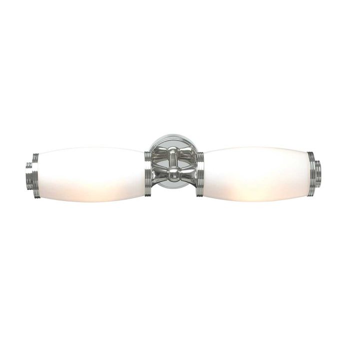 Eliot 47cm Chrome poli lampe de salle de bain De Elstead Lighting - Les abat-jour en verre opale diffusent une lumi&egrave;re douce et homog&egrave;ne, cr&eacute;ant une ambiance agr&eacute;able et raffin&eacute;e.