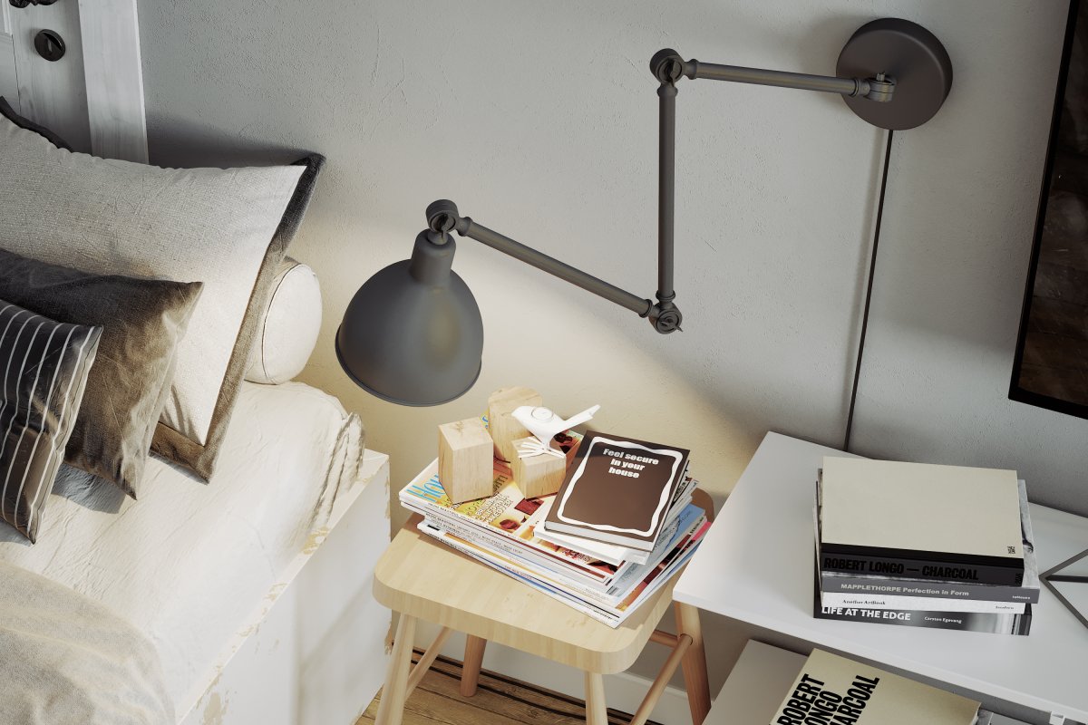 Bazar 122cm Gris applique murale De By Rydéns - Avec ses articulations flexibles et sa t&ecirc;te de lampe r&eacute;glable, Bazar est parfaite comme lampe de lecture dans la chambre et comme source de lumi&egrave;re au-dessus du comptoir de la cuisine.