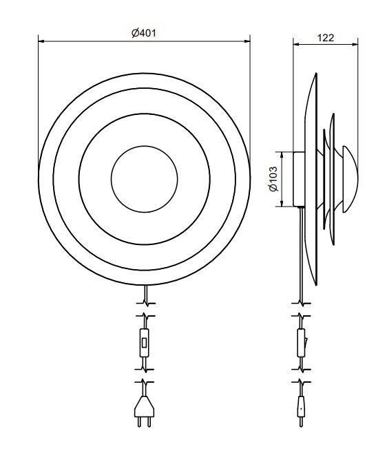 Diablo Ø40 Gris applique murale De Belid - Livr&eacute; avec un c&acirc;ble de 220 cm de long, un interrupteur d&#39;alimentation et une prise.