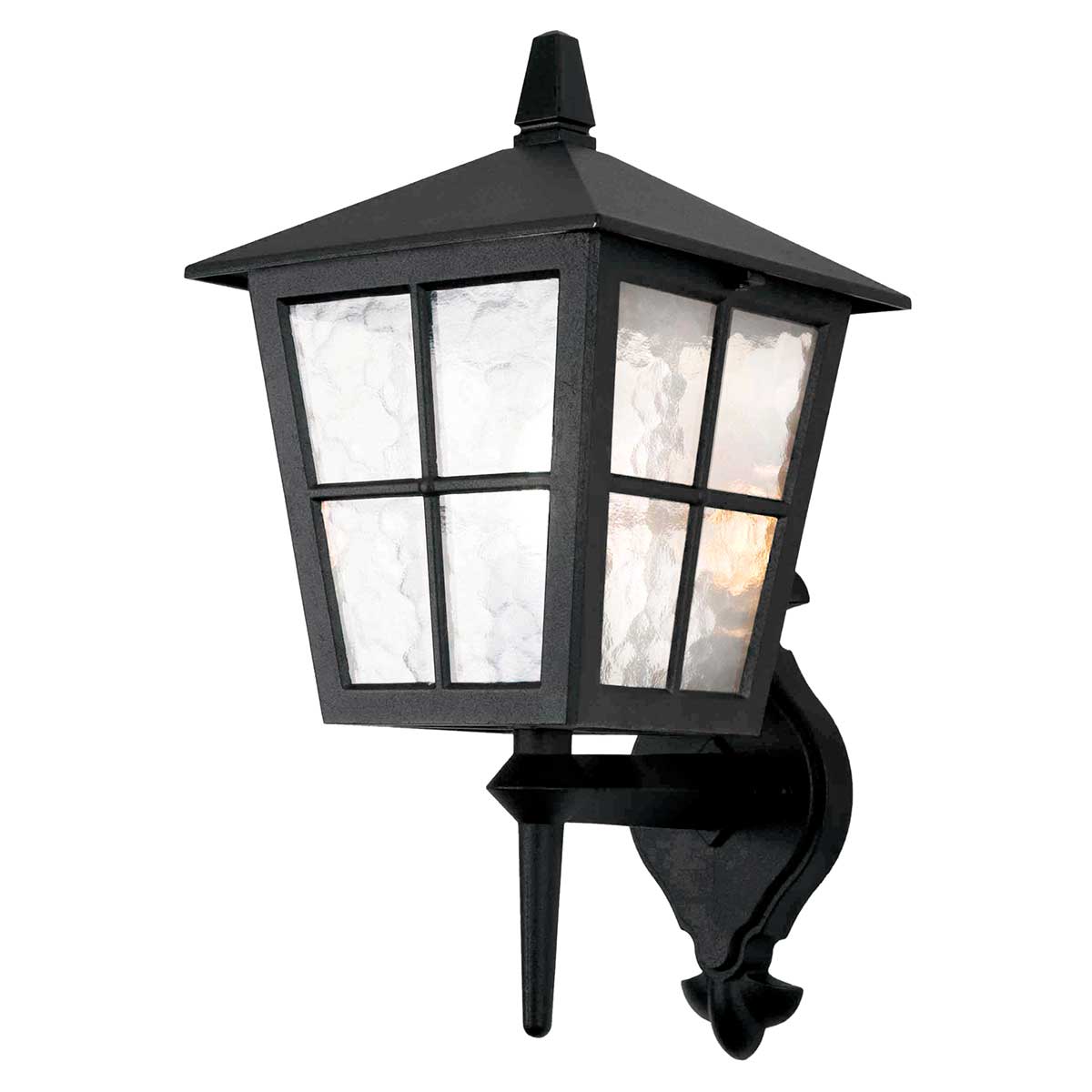 Canterbury Noir lampe d’extérieur De Elstead Lighting - Il est fabriqué en aluminium moulé et possède du verre ondulé pour créer une sensation classique et intemporelle.