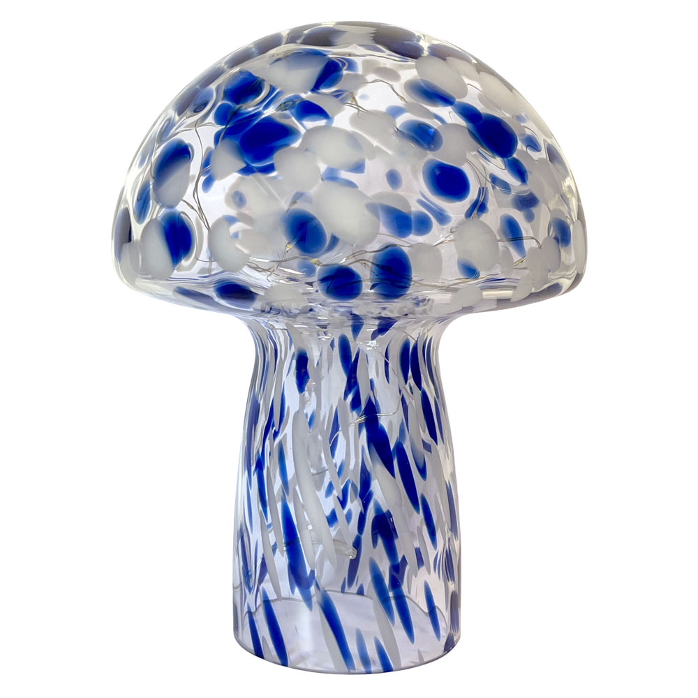 Mushroom 23cm Bleu lampe de table De Pixie Design - Gr&acirc;ce &agrave; la guirlande lumineuse de 50 petites ampoules, elle diffuse une belle lumi&egrave;re autour d'elle.