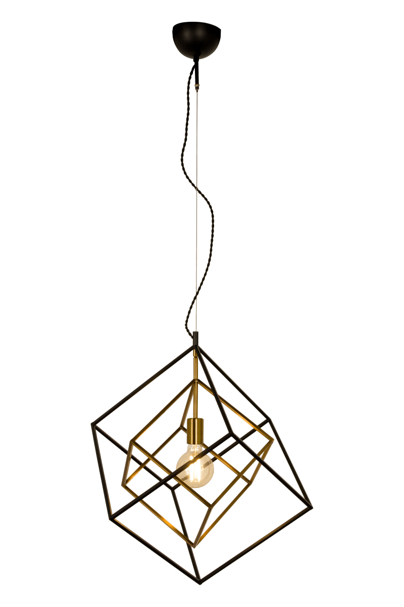 Cubes Ø54 Noir suspension De Aneta Lighting - Plafonnier Cubes en m&eacute;tal laqu&eacute; noir et couleur laiton mat.