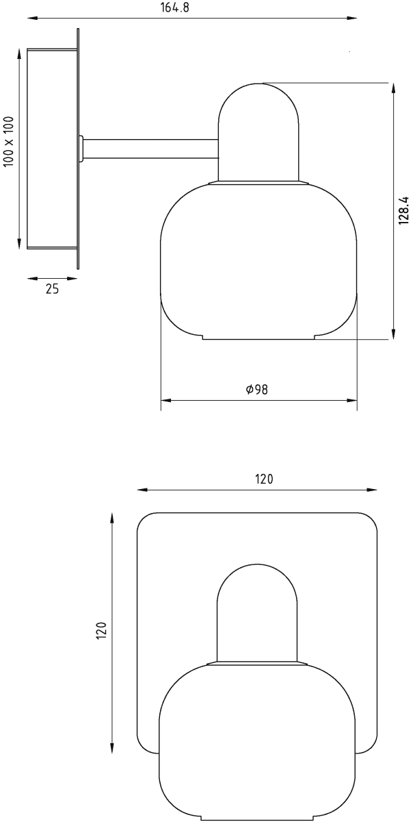 Messina Ø10 Chrome lampe de salle de bain De Aneta Lighting - Applique murale Messina en chrome avec abat-jour blanc opale en verre strié.