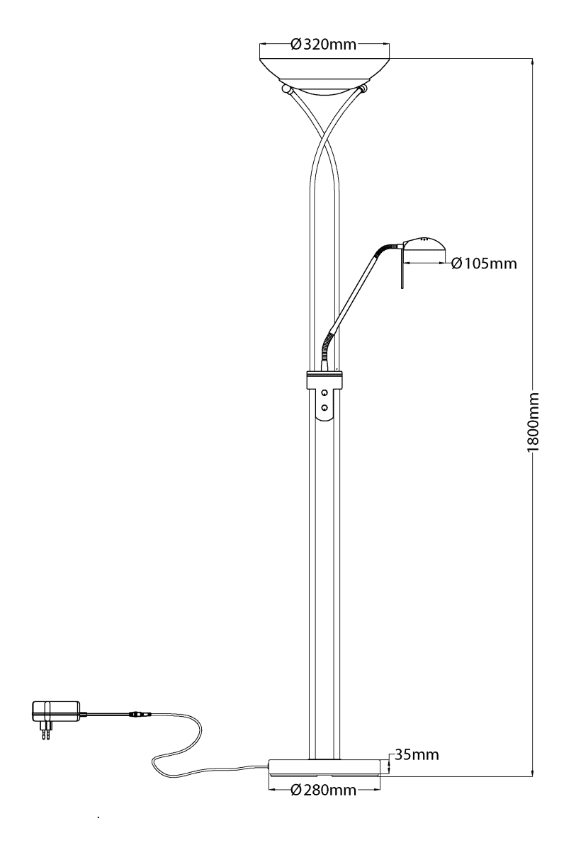 Cannes Laiton antique lampadaire De Aneta Lighting - L'éclairage vers le haut et l'éclairage du château sont dotés de LED intégrées qui sont contrôlées par deux variateurs séparés sur le luminaire.