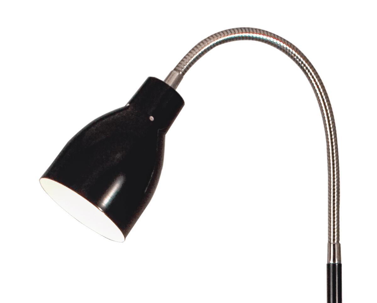 Sarek Noir lampadaire De Aneta Lighting - Sarek est un lampadaire élégant en métal noir mat avec un bras flexible chromé pour une direction facile de la lumière.