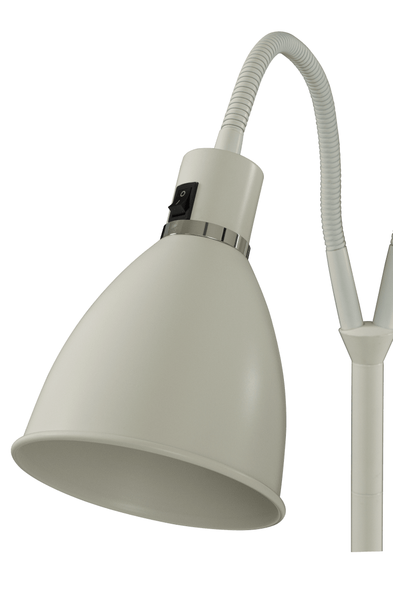 Idre 2 Blanc lampadaire De Aneta Lighting - Le lampadaire Idre avec double tête de lampe a un design classique en métal laqué blanc et des anneaux décoratifs de couleur chrome.