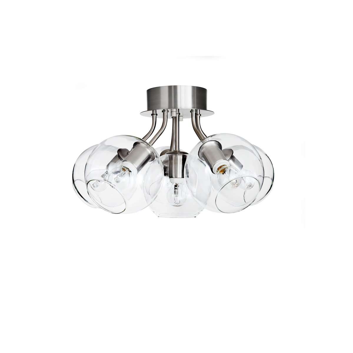 Tage Ø50 Nickel plafonnier De CO Bankeryd - Le plafonnier Tage avec ses 6 abat-jour en verre convient aussi bien au salon qu'à la chambre à coucher, où il diffuse une lumière de base atmosphérique dans la pièce et donne en même temps à l'intérieur une touche scandinave.