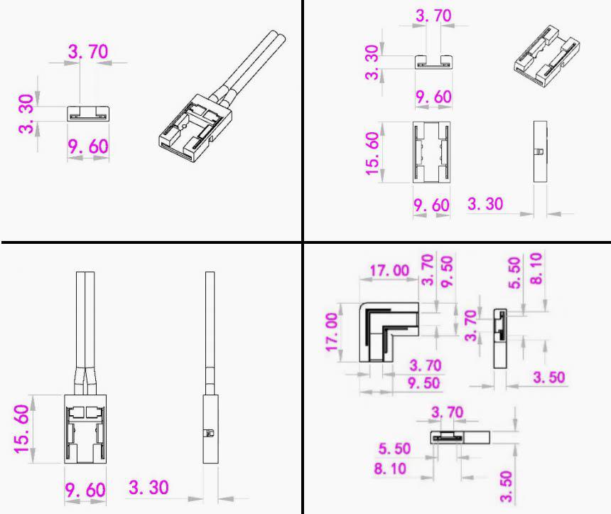 Kit de connexion pour Cobby 8 mm De Designlight - Ce kit contient des connecteurs adapt&eacute;s &agrave; la plupart des installations de rubans LED COBBY de 8 mm de large (12 ou 24 V).