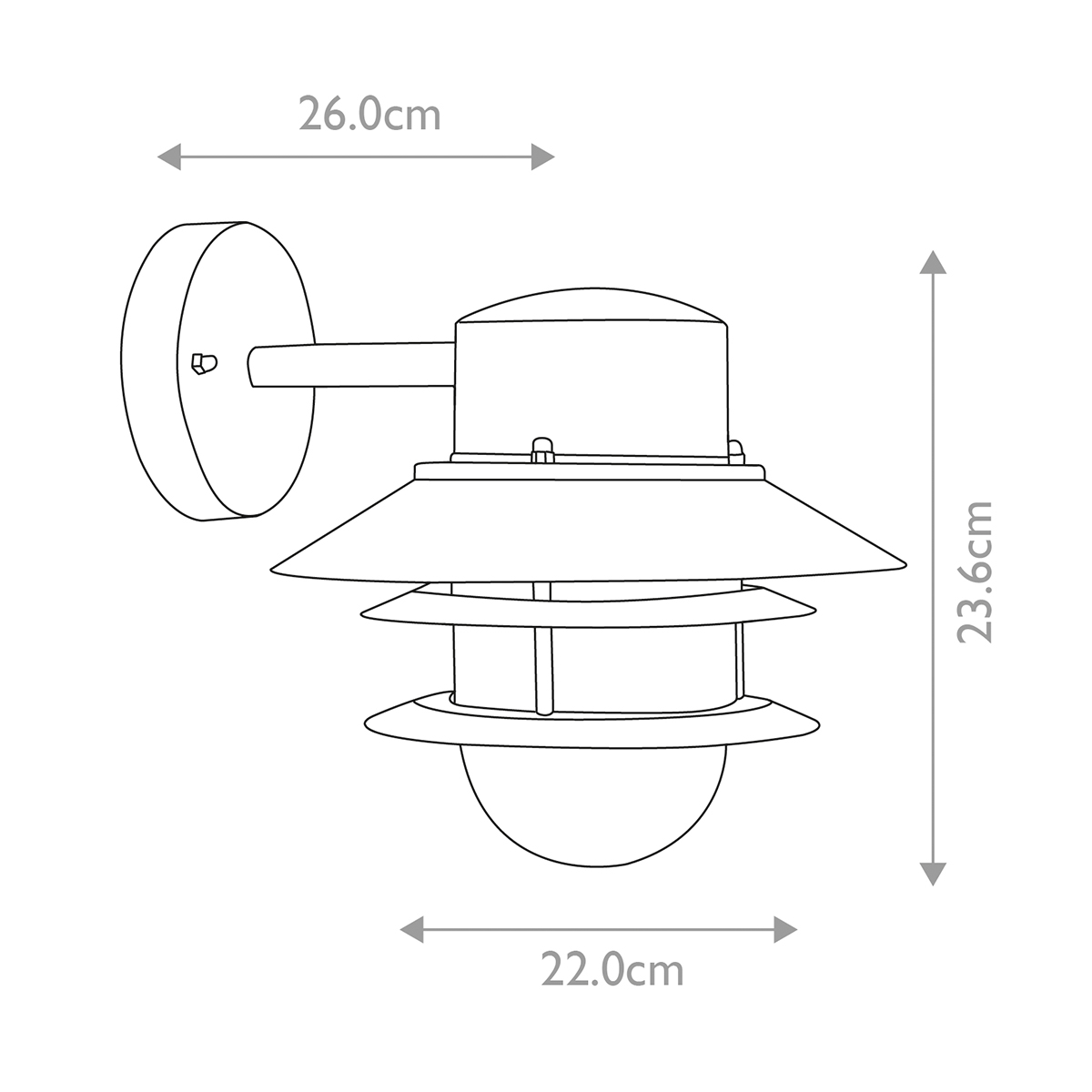 Copenhagen Ø22 Noir lampe d’extérieur De Elstead Lighting - Tillverkad av rostfritt st&aring;l i svart finish och glas, erbjuder den en h&aring;llbar och v&auml;dert&aring;lig konstruktion som passar perfekt f&ouml;r fasader, entr&eacute;er och uteplatser.