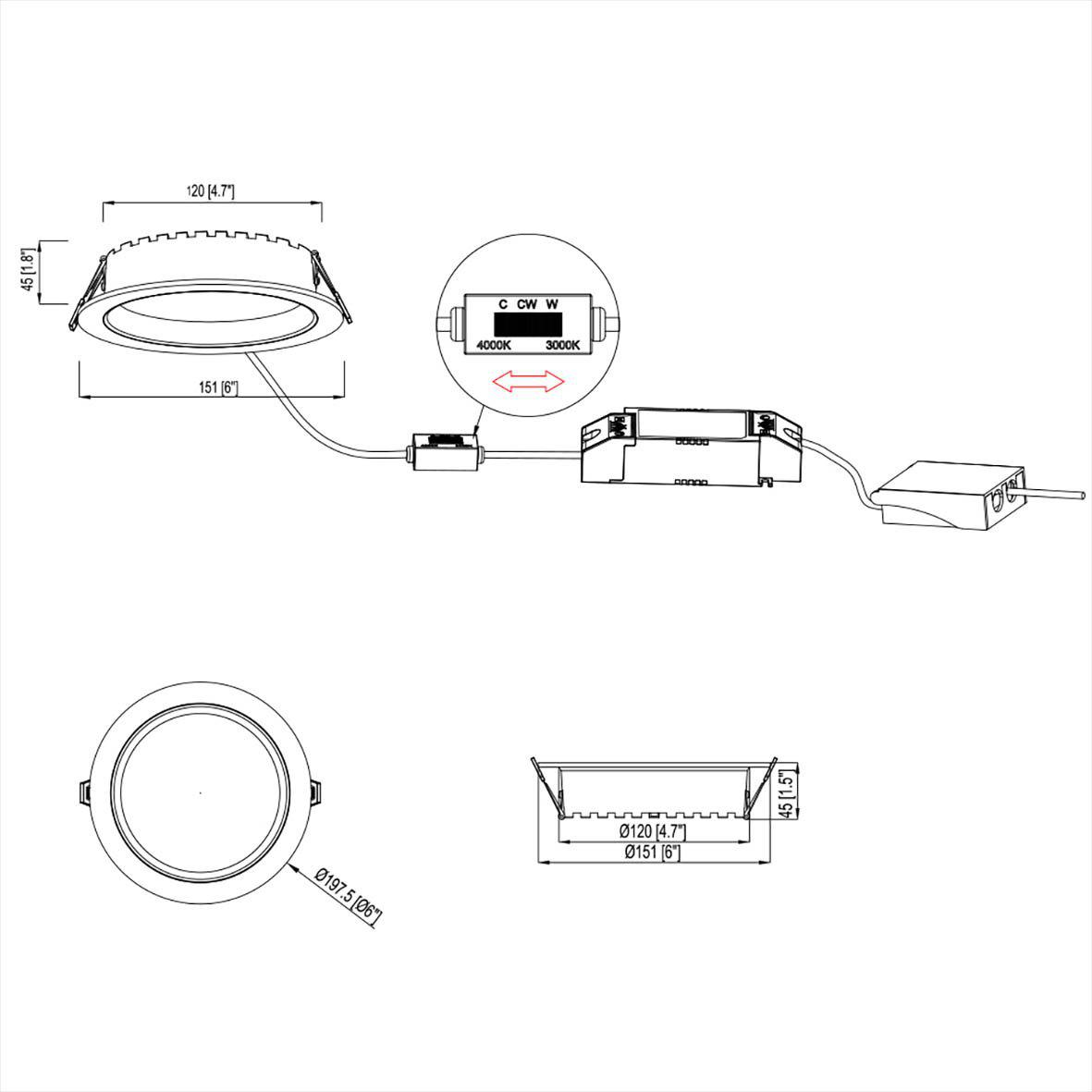 City Downlight 12/14/16W Blanc De Designlight - La puissance est r&eacute;gl&eacute;e via le c&ocirc;t&eacute; secondaire du driver et la temp&eacute;rature de couleur via une commande sur le c&acirc;ble entre le driver et le luminaire.