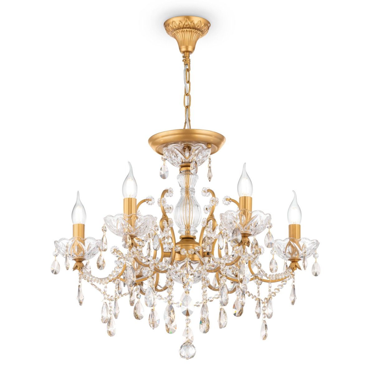 Sevilla Ø60 Or cristal De Maytoni - Ce lustre luxueux est dot&eacute; d'un cadre en m&eacute;tal dor&eacute; et est d&eacute;cor&eacute; de cristaux de diff&eacute;rentes formes et coupes, lui donnant un look intemporel et &eacute;l&eacute;gant.