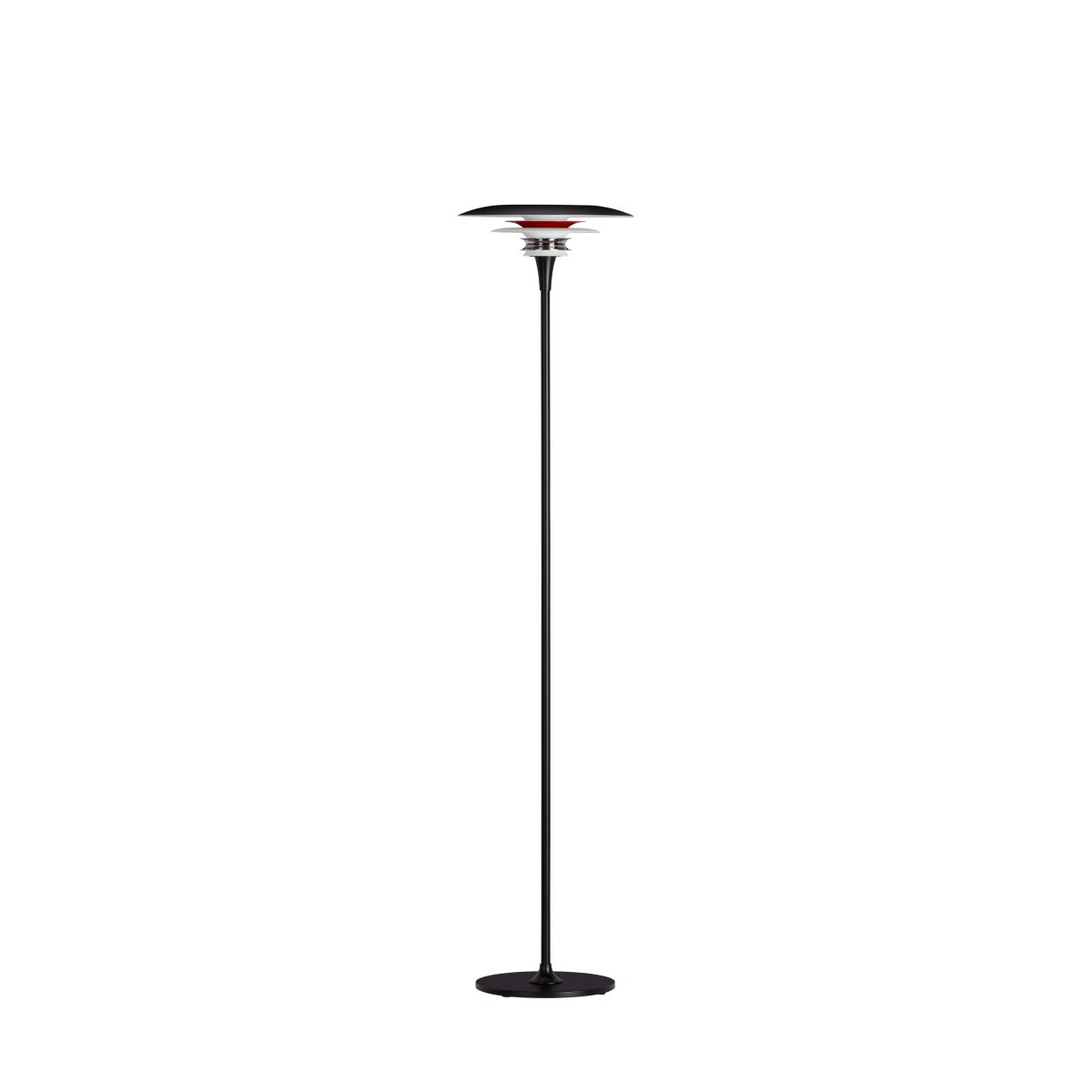 Diablo Ø30 Noir/rouge lampadaire De Belid - Disponible en plusieurs combinaisons de couleurs, il pr&eacute;sente notamment un m&eacute;lange saisissant de noir mat et de rouge brillant, cr&eacute;ant un style &agrave; la fois moderne et saisissant.