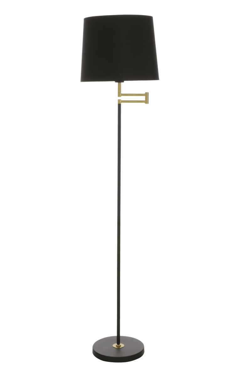 Birka Noir lampadaire De Aneta Lighting - Lampadaire Birka en m&eacute;tal laqu&eacute; blanc et d&eacute;tails en laiton sur la base.