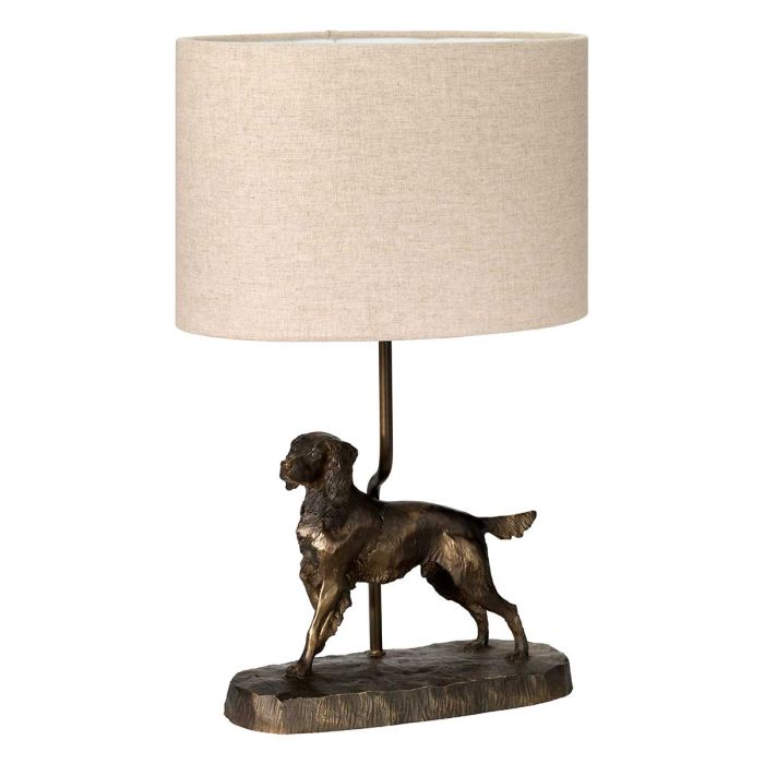 Rufus 48cm Bronze lampe de table De Elstead Lighting - L'abat-jour ovale, en jute naturel laminé, diffuse une lumière douce et agréable et crée une ambiance chaleureuse.