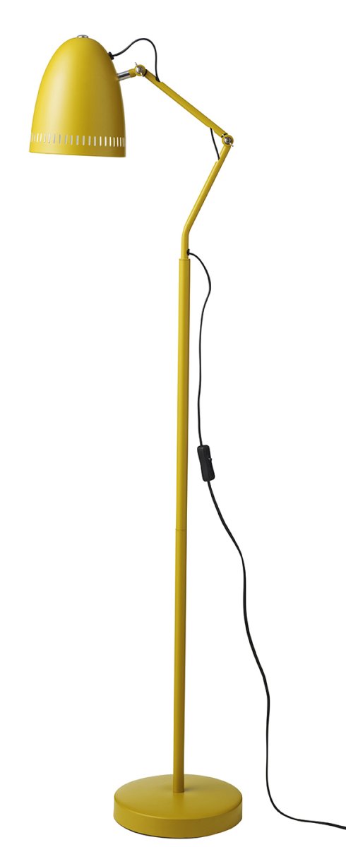 Dynamo 1 Jaune lampadaire De Superliving - Son abat-jour classique perc&eacute; de trous d&eacute;coratifs assure une diffusion lumineuse agr&eacute;able, tandis que ses bras &agrave; deux vis papillon permettent de r&eacute;gler et de fixer facilement la lampe dans la position souhait&eacute;e.