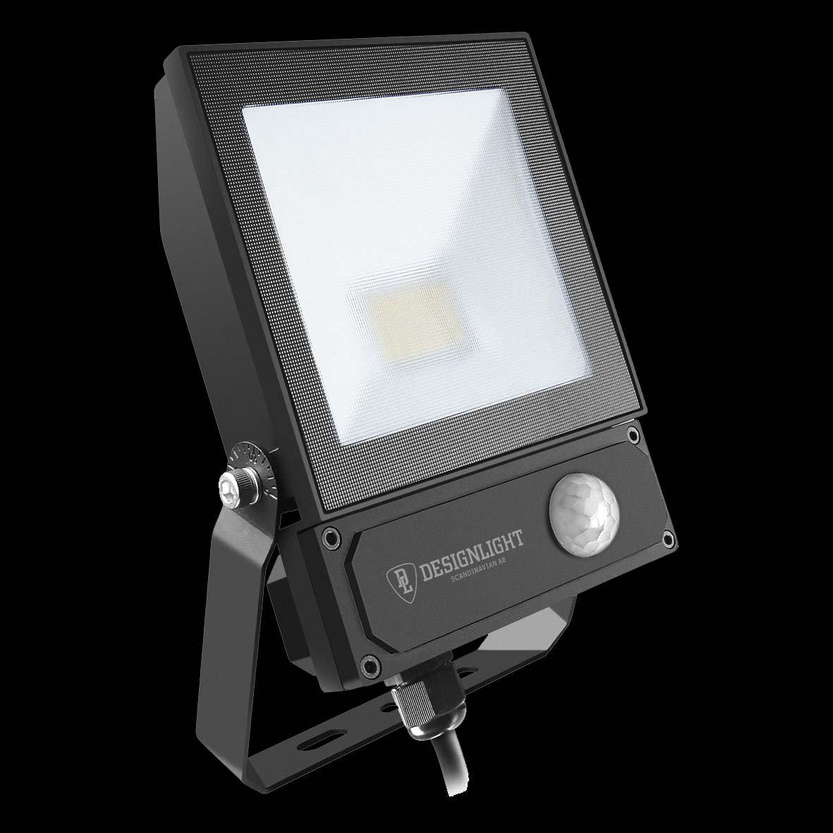 Elly projecteur 30W avec capteur Noir De Designlight - D&eacute;tecteur et options de r&eacute;glageCe projecteur est &eacute;quip&eacute; d'un d&eacute;tecteur de mouvement PIR int&eacute;gr&eacute; et d'une t&eacute;l&eacute;commande permettant un r&eacute;glage ais&eacute; de ses fonctions.
