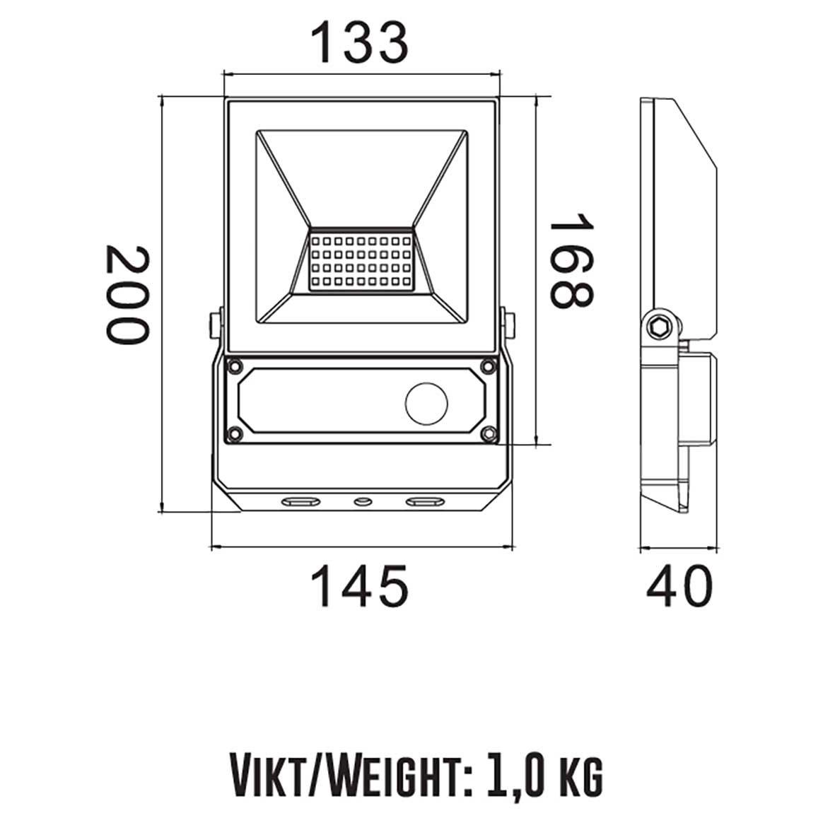 Elly projecteur 30W avec capteur Noir De Designlight - D&eacute;tecteur et options de r&eacute;glageCe projecteur est &eacute;quip&eacute; d'un d&eacute;tecteur de mouvement PIR int&eacute;gr&eacute; et d'une t&eacute;l&eacute;commande permettant un r&eacute;glage ais&eacute; de ses fonctions.