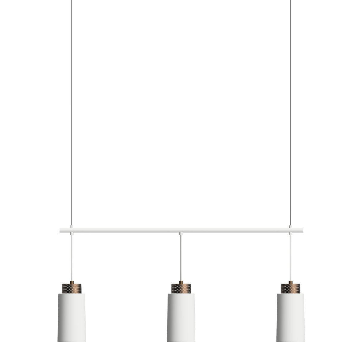 Edge 100cm Blanc suspension De Herstal - Les abat-jour ont un diam&egrave;tre de 11,7 cm et sont con&ccedil;us pour fournir une lumi&egrave;re suppl&eacute;mentaire au-dessus de la table.