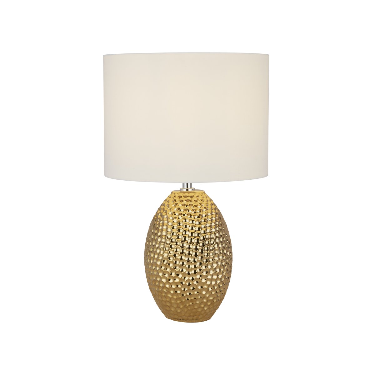 Nadine 30cm Or lampe de table De Searchlight - Sa base en céramique texturée de couleur or fait une déclaration forte, tandis que l'abat-jour en tissu de couleur crème neutre s'intègre parfaitement dans n'importe quel style d'intérieur.