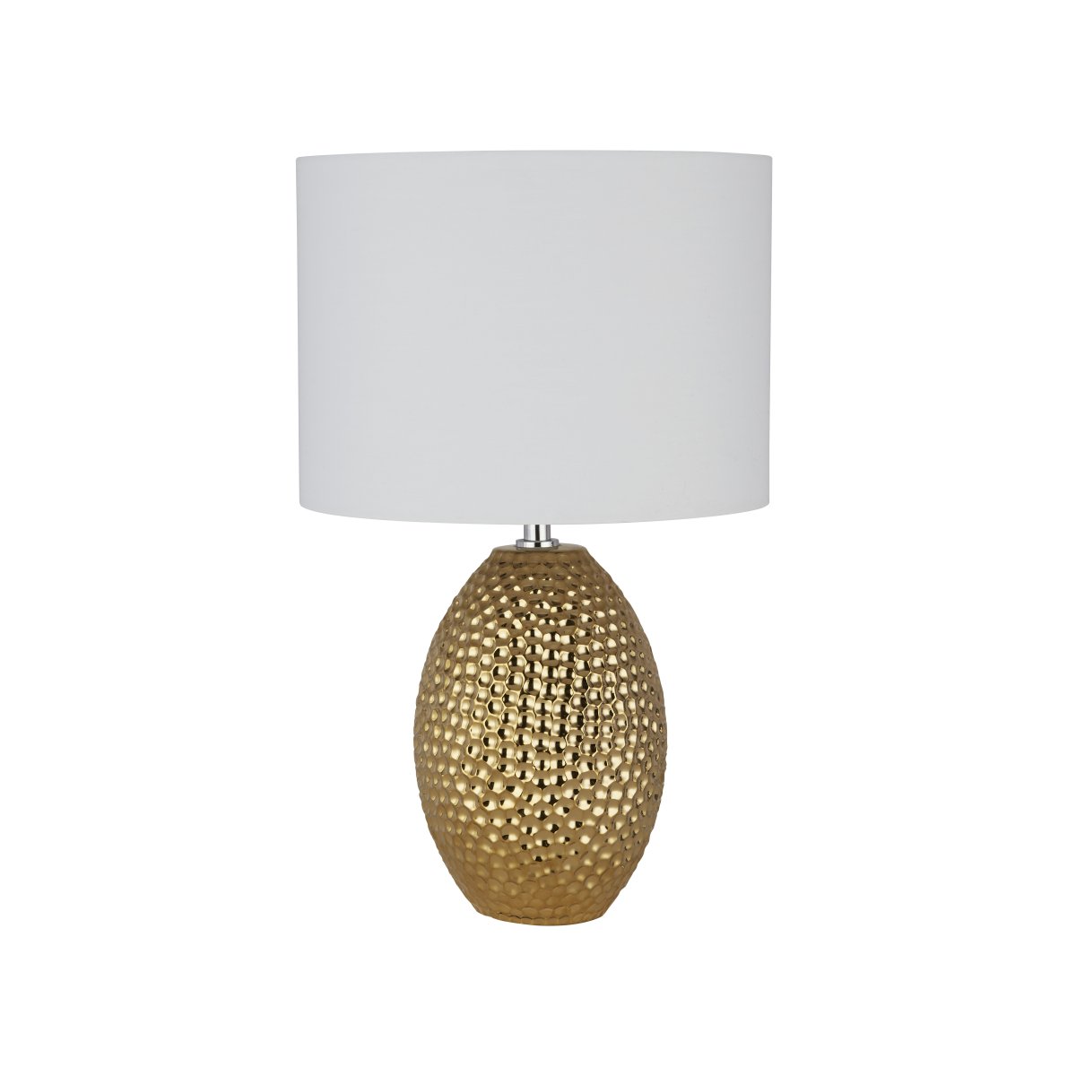 Nadine 30cm Or lampe de table De Searchlight - Sa base en céramique texturée de couleur or fait une déclaration forte, tandis que l'abat-jour en tissu de couleur crème neutre s'intègre parfaitement dans n'importe quel style d'intérieur.