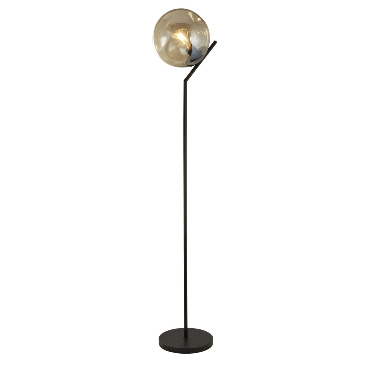 Punch Champagne lampadaire De Searchlight - Le verre légèrement concave, associé à la structure en métal noir, forme un contraste moderne et élégant qui s'intègre harmonieusement à de nombreux styles de décoration.