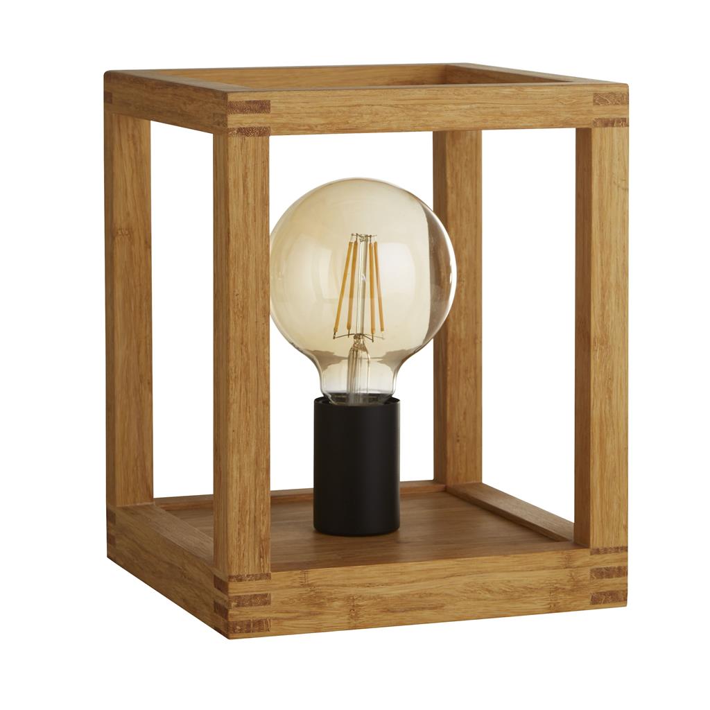 Square 25cm Bois lampe de table De Searchlight - Avec son cadre en bois élégant, il crée une atmosphère chaleureuse et rustique, que vous le placiez dans le salon, sur votre bureau ou sur votre table de chevet dans la chambre.