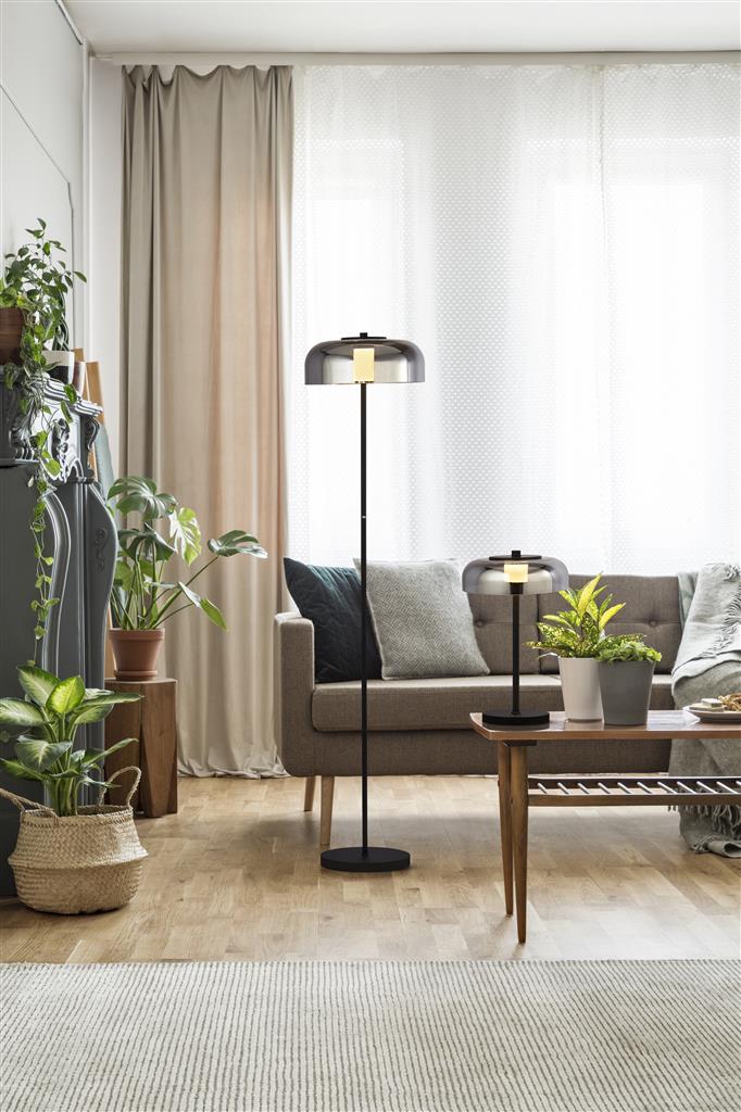 Frisbee Noir lampadaire De Searchlight - La lampe dispose d'une fonction soft touch et est équipée d'un variateur intégré à 3 niveaux pour que vous puissiez facilement régler la luminosité en fonction de votre humeur et de vos besoins.
