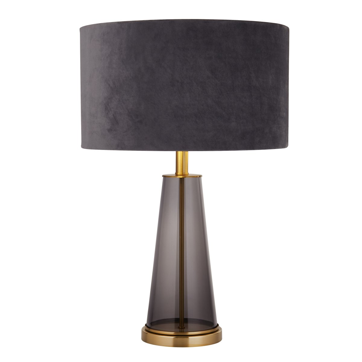 Verona 44cm Gris lampe de table De Searchlight - Avec une base en verre fumé et or et un abat-jour en velours gris, cette lampe de table de 60 cm de hauteur deviendra un détail élégant et sophistiqué dans votre maison.