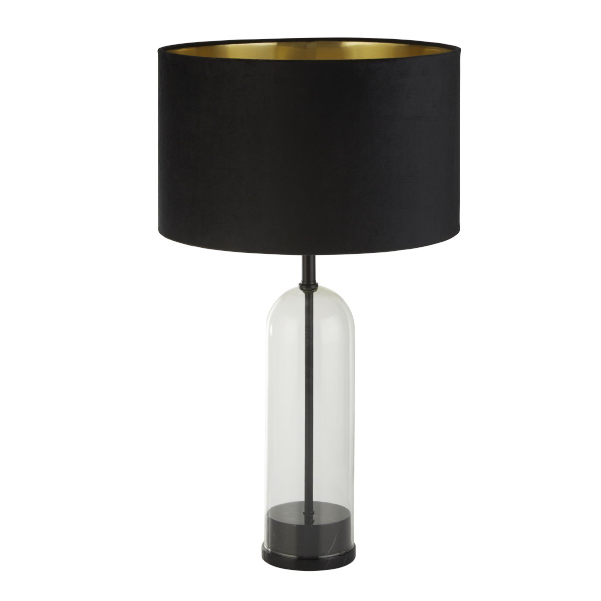 Oxford 44cm Noir lampe de table De Searchlight - La lampe de table Oxford avec son abat-jour en velours noir intemporel et son int&eacute;rieur dor&eacute; offre une &eacute;l&eacute;gante combinaison de verre, de m&eacute;tal noir et de marbre.