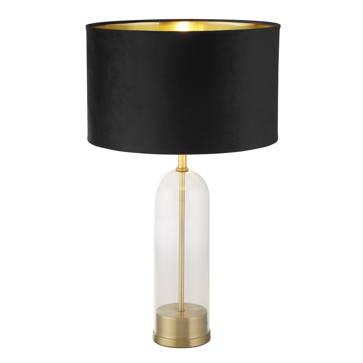 Oxford 44cm Noir lampe de table De Searchlight - Avec une base impressionnante en verre et en laiton, la lampe respire &agrave; la fois la durabilit&eacute; et l'&eacute;l&eacute;gance, ajoutant un charme intemporel &agrave; n'importe quelle pi&egrave;ce.