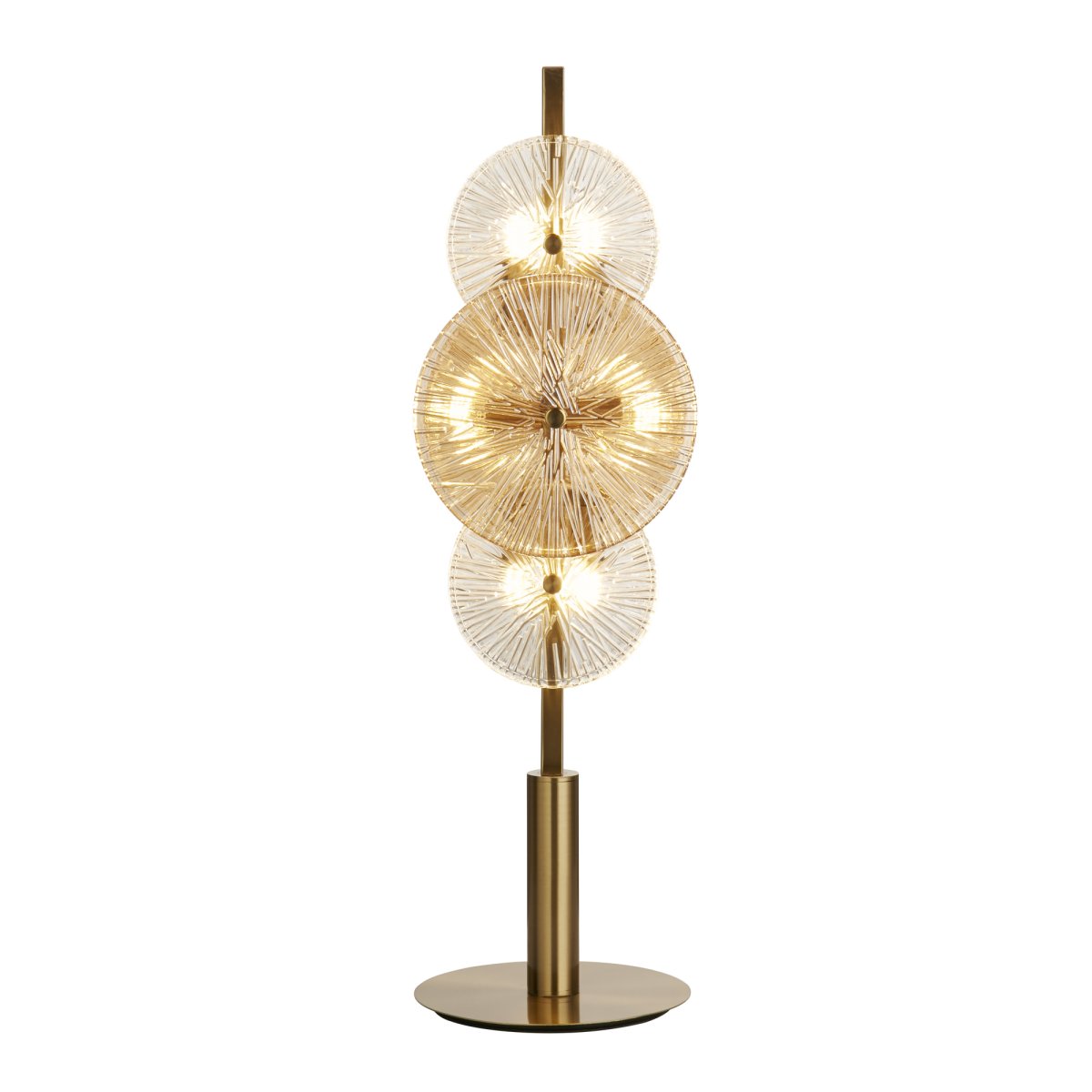 Wagon Wheel 66cm Bronze lampe de table De Searchlight - L'effet brisé de la lampe en verre clair et ambré diffuse une lumière magique dans toute la pièce et crée de belles ombres qui ajoutent de la profondeur et de l'atmosphère.