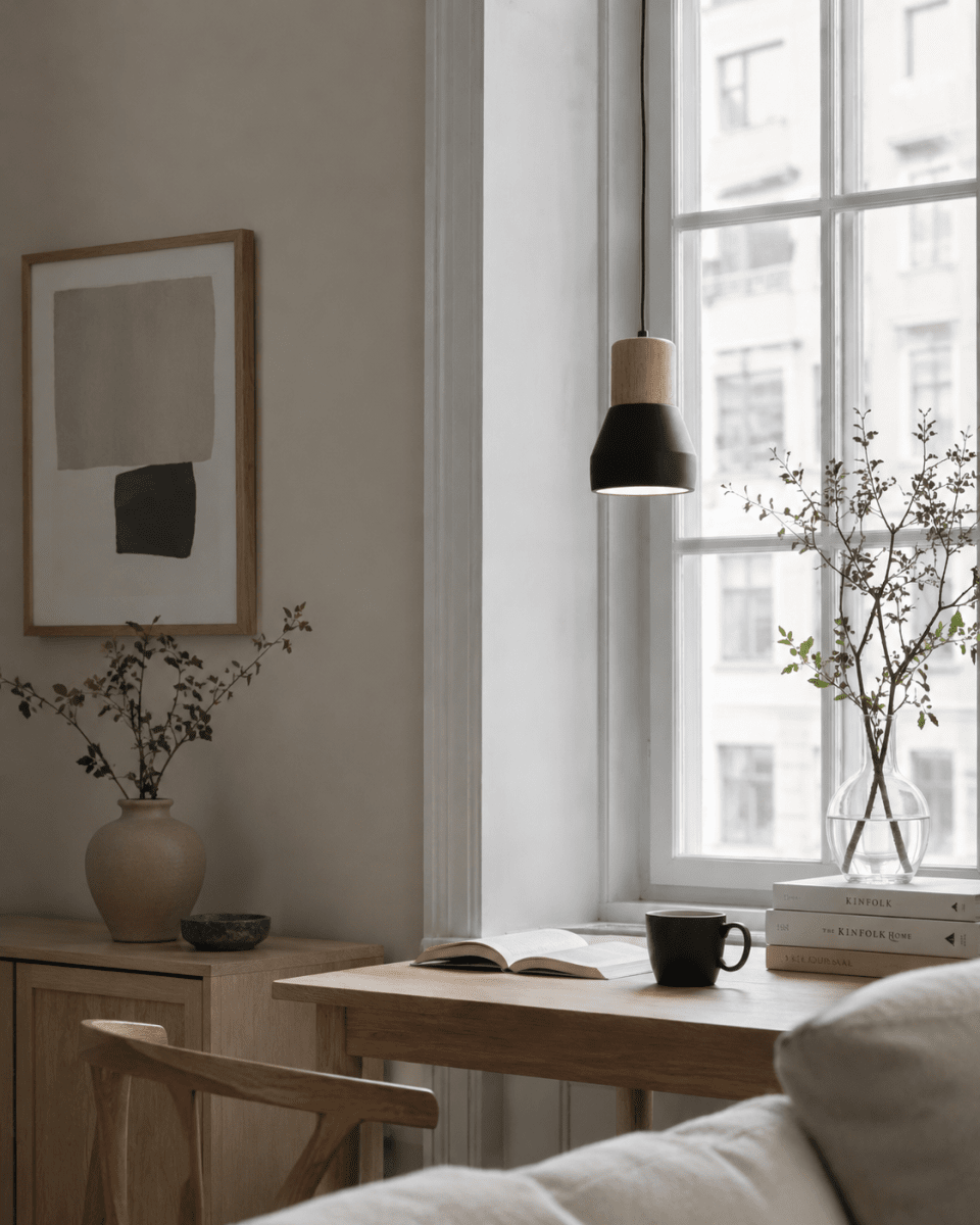 Pepe Ø13 Noir lampe de fenêtre De Nordic Lighting - L'alliance du bois et du b&eacute;ton lui conf&egrave;re un aspect &agrave; la fois robuste et chaleureux, tandis que sa finition noire mate apporte une touche &agrave; la fois sobre et tendance.