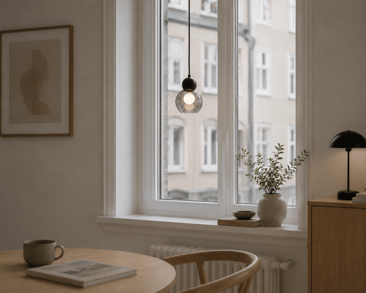 Barba Ø15 Fumée/noir lampe de fenêtre De Lampan - Son abat-jour en m&eacute;tal noir lui conf&egrave;re une allure &eacute;l&eacute;gante et intemporelle, tandis que son verre fum&eacute; diffuse une lumi&egrave;re douce et agr&eacute;able.