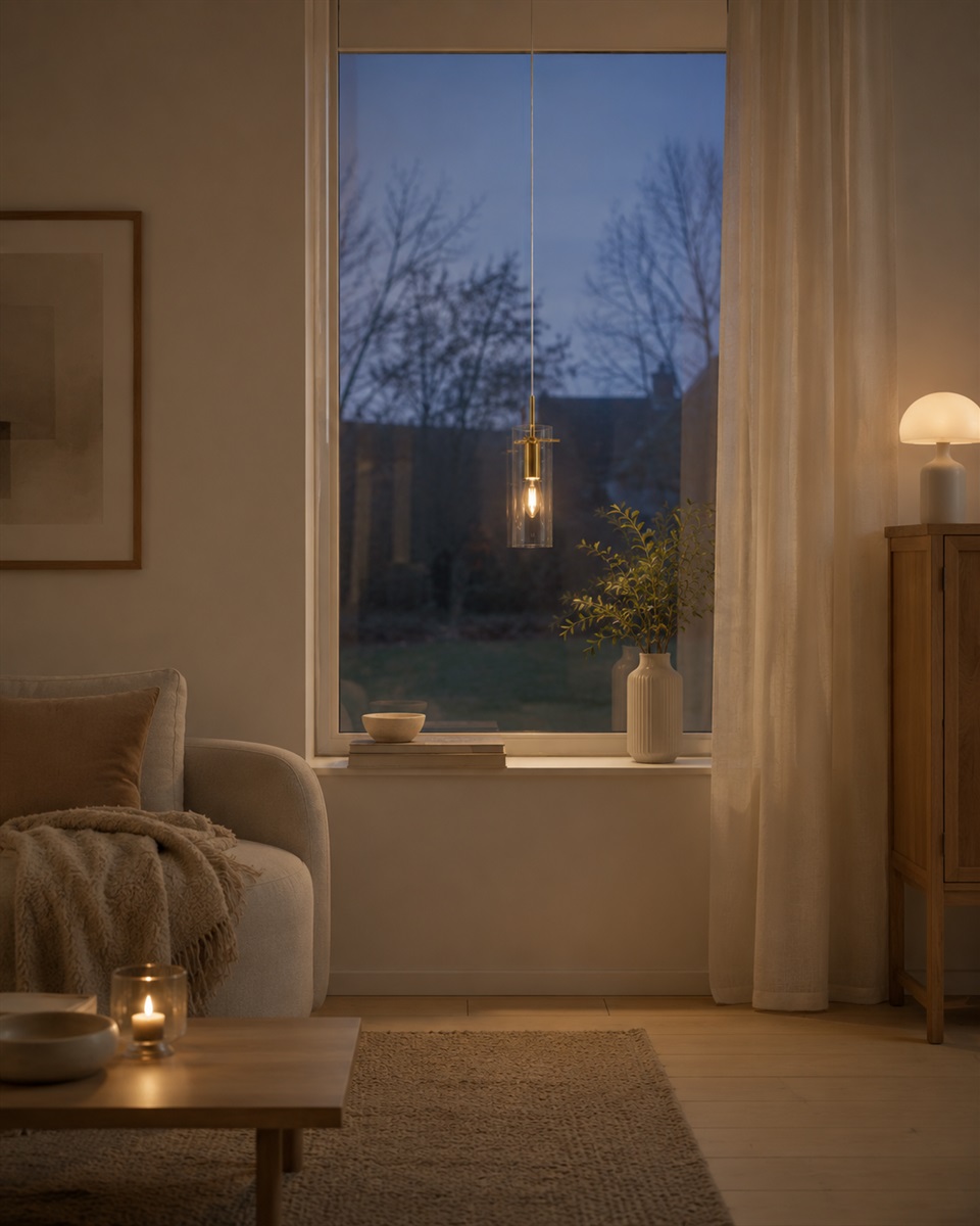 Cilinda Ø7 Laiton/transparent lampe de fenêtre De Nordic Lighting - Cilinda est une lampe de fen&ecirc;tre intemporelle au design &eacute;l&eacute;gant.