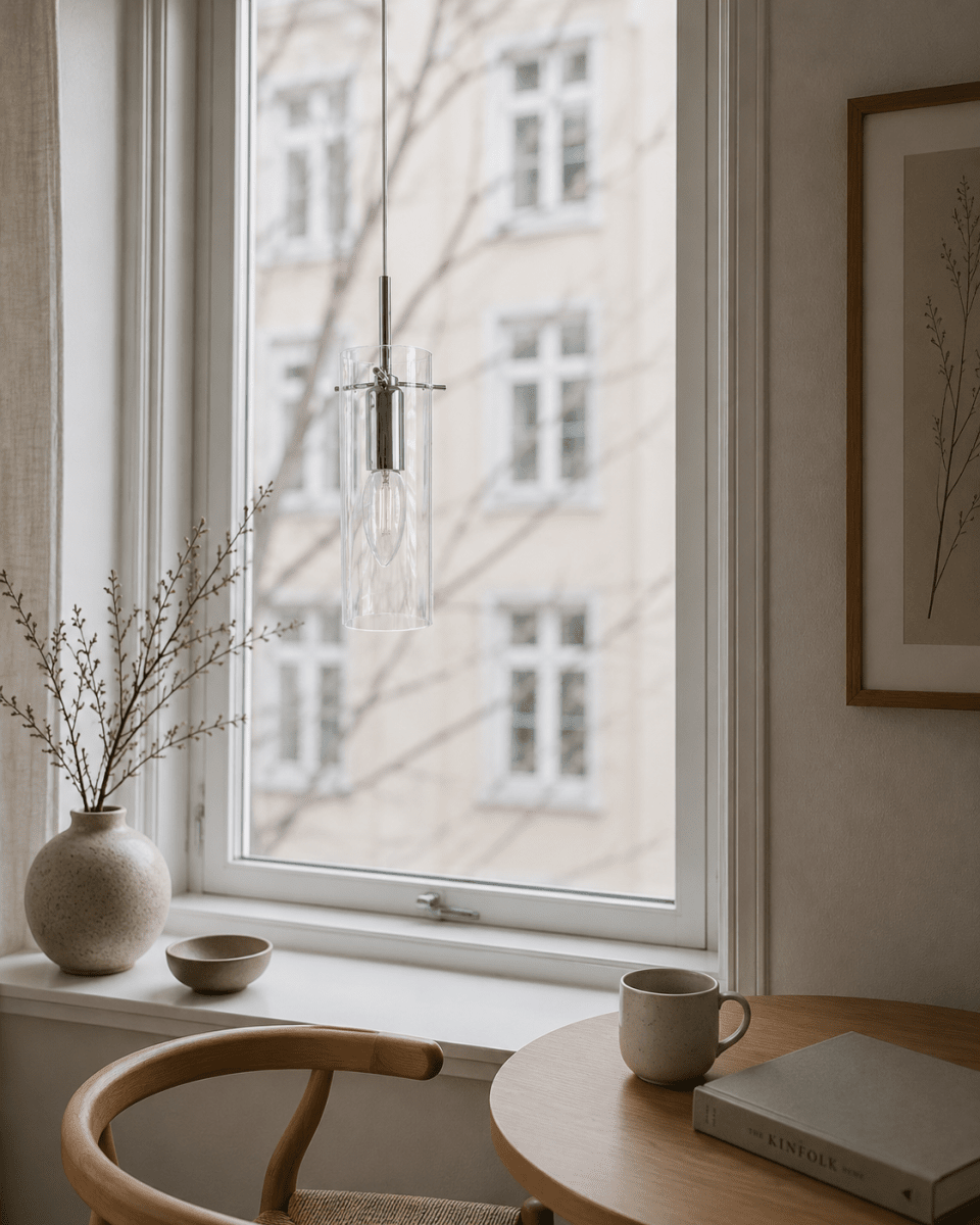 Cilinda Ø7 Chrome/transparent lampe de fenêtre De Nordic Lighting - Cilinda est une lampe de fen&ecirc;tre intemporelle au design &eacute;l&eacute;gant.
