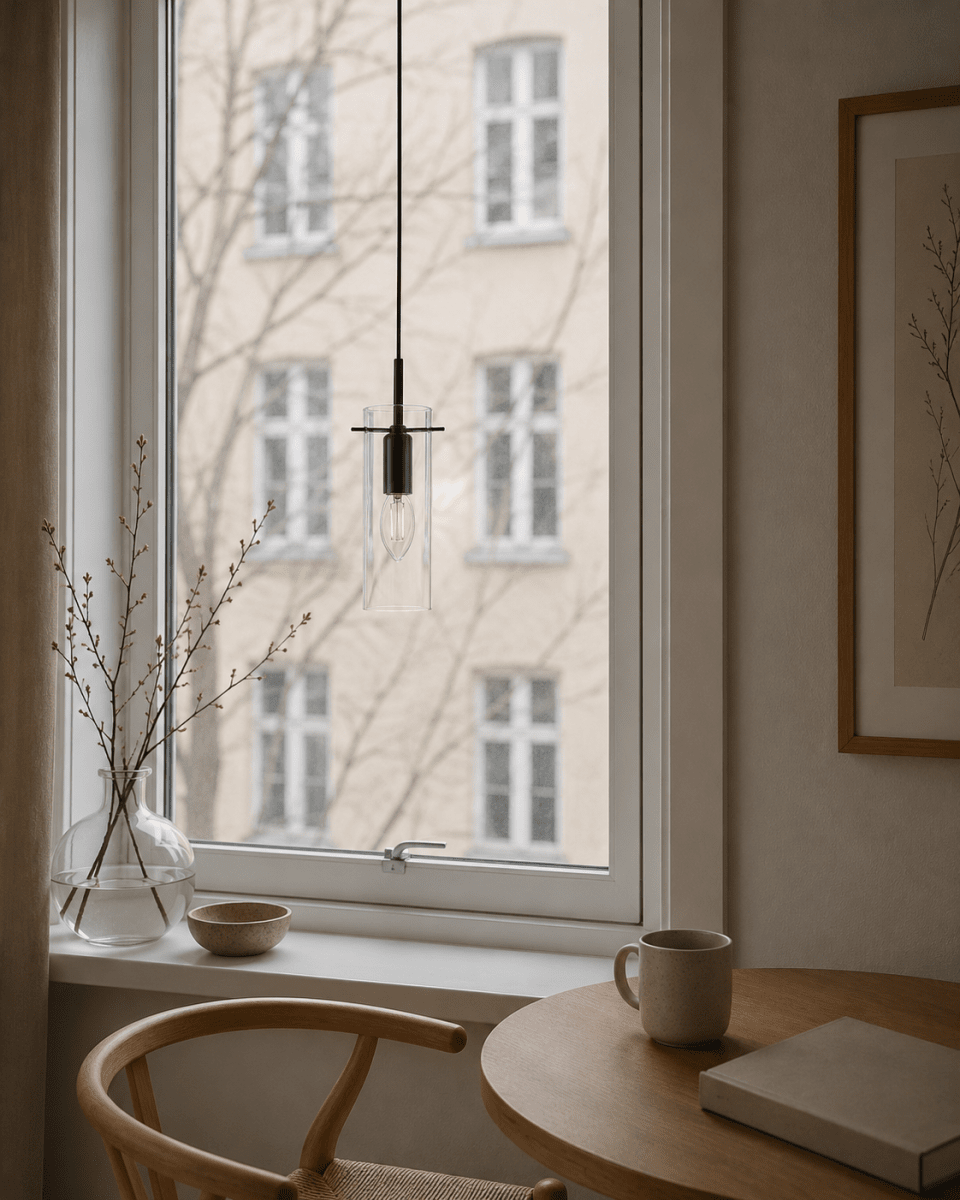 Cilinda Ø7 Noir/transparent lampe de fenêtre De Nordic Lighting - Cilinda est une lampe de fen&ecirc;tre intemporelle au design &eacute;l&eacute;gant.
