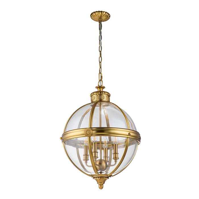Adams Ø50 Laiton suspension De Elstead Lighting - Les d&eacute;tails m&eacute;talliques d&eacute;coratifs de la rosace et de la corniche conf&egrave;rent &agrave; la lampe une impression de robustesse et une finition raffin&eacute;e.
