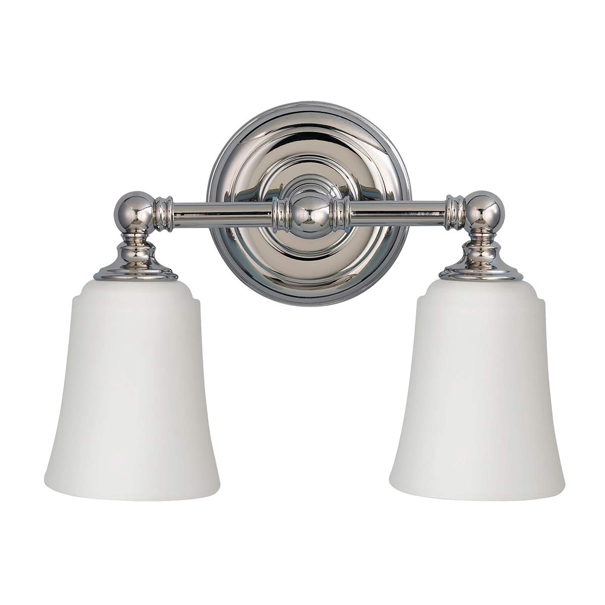 Huguenot Lake 33cm Chrome poli lampe de salle de bain De Elstead Lighting - Les élégants détails ronds et les cadres taillés à la main transmettent un sentiment d'artisanat traditionnel, tandis que le verre opale crée une lumière douce et invitante.