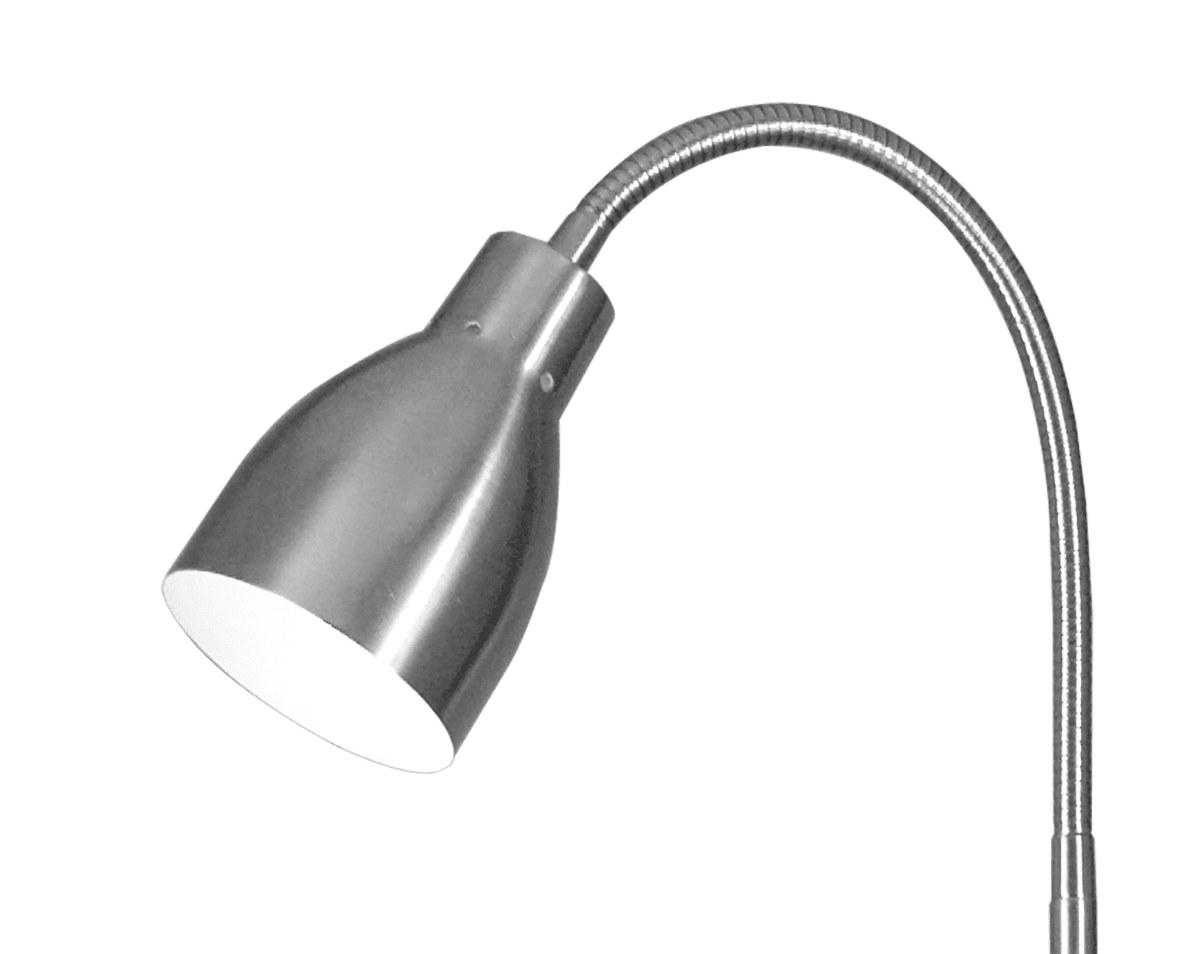 Sarek Acier lampadaire De Aneta Lighting - Sarek est un lampadaire élégant en métal brossé mat avec un bras flexible pour un réglage facile de la lumière.