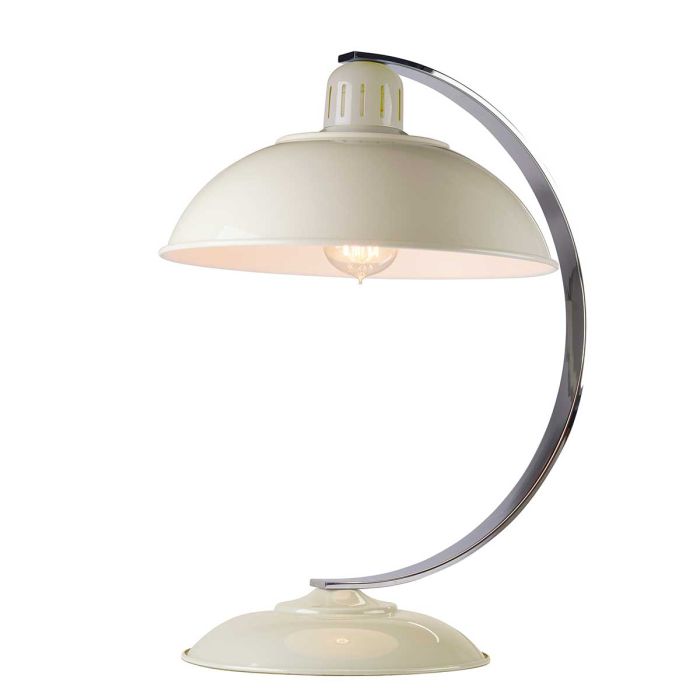 Franklin 46cm Blanc crémeux lampe de table De Elstead Lighting - Bordslampan Franklin har en elegant b&ouml;jd arm i polerad krom samt en spunnen metallsk&auml;rm och bas i blank gr&aring; finish.