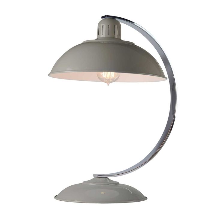Franklin 46cm Gris lampe de table De Elstead Lighting - Bordslampan Franklin har en elegant b&ouml;jd arm i polerad krom samt en spunnen metallsk&auml;rm och bas i blank gr&aring; finish.
