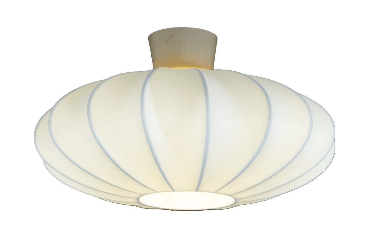  Madison Ø45 Blanc plafonnier De Aneta Lighting - Le tissu transparent diffuse une lumière chaleureuse et agréable, tandis que sa faible hauteur fait du Madison un élément décoratif idéal dans n'importe quelle pièce.