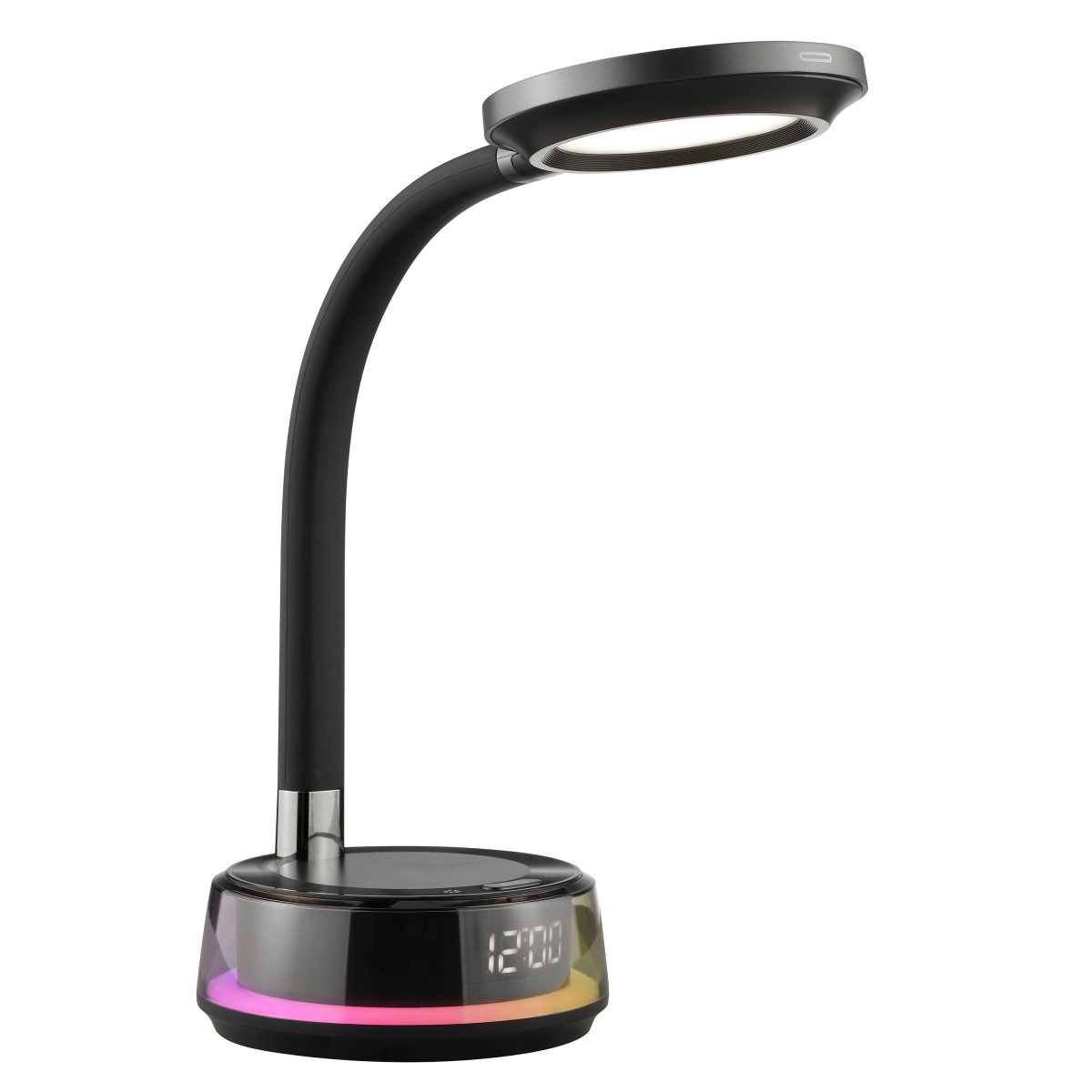 Moonglow 53cm Noir lampe de bureau De Brilliant - Fabriqu&eacute;e en m&eacute;tal noir et plastique, elle arbore un design &eacute;l&eacute;gant avec un bras flexible, ce qui en fait une lampe de lecture ou de chevet id&eacute;ale.