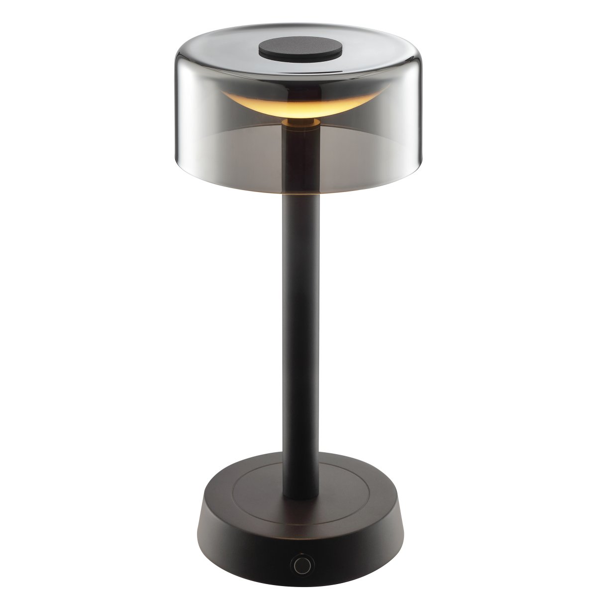 Razor 26cm Noir portable De Brilliant - Razor est une lampe de table portable moderne et élégante, au charme exclusif grâce à l'alliance du métal noir et du verre fumé.