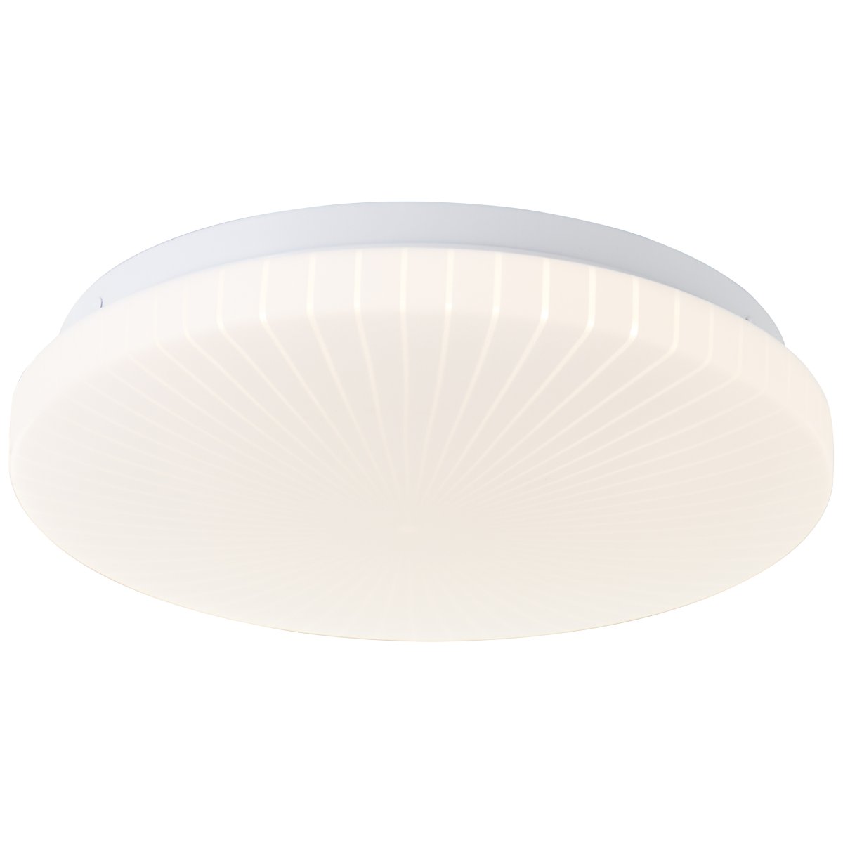 Fenja Ø26 Blanc plafonnier De Brilliant - La source lumineuse LED intégrée diffuse une lumière blanc chaud (3000 K) et une luminosité de 1400 lumens, idéale pour créer un environnement agréable et lumineux, comme un couloir ou une cuisine.
